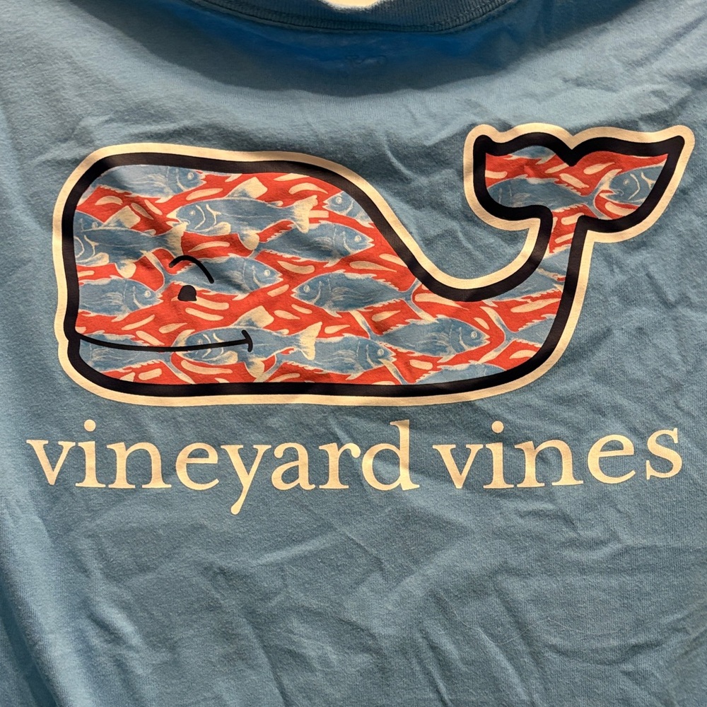 Vineyard Vines Blue and Red Whale Tee